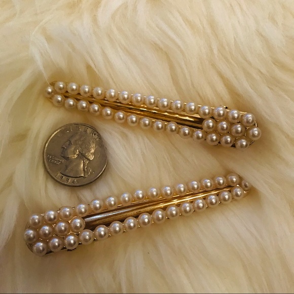 ZARA Hair Clip Pearl Set Rose Gold Jumbo Duo NEW - Picture 7 of 15